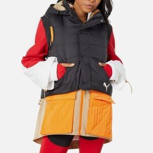 Puma Women's Black, Red, and Orange Puffer Jacket